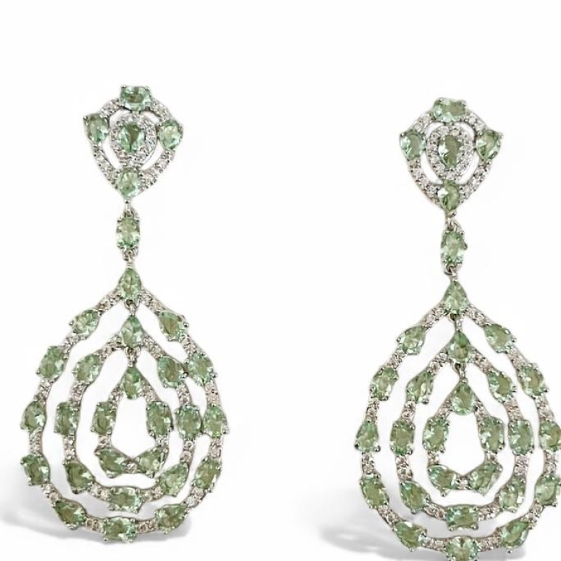 BRINCO PENDENTE PEDRA QUARTZO VERDE ZIRCONIA CRISTAL