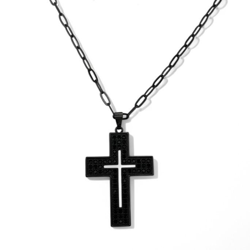 COLAR PINGENTE CRUZ ZIRCONIA ONIX