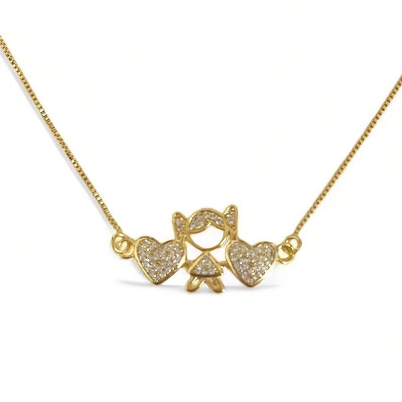 COLAR PINGENTE MENINA CORAÇÕES ZIRCONIA CRISTAL