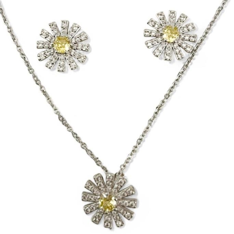 CONJUNTO FLOR CITRINO ZIRCONIA CRISTAL