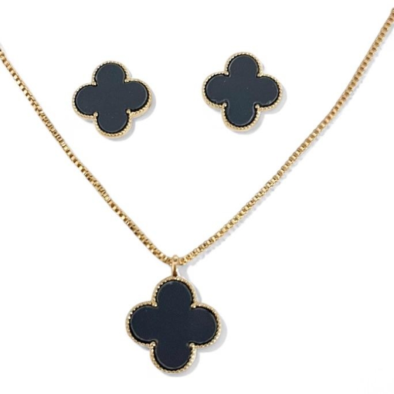 CONJUNTO TREVO PEDRA ONIX