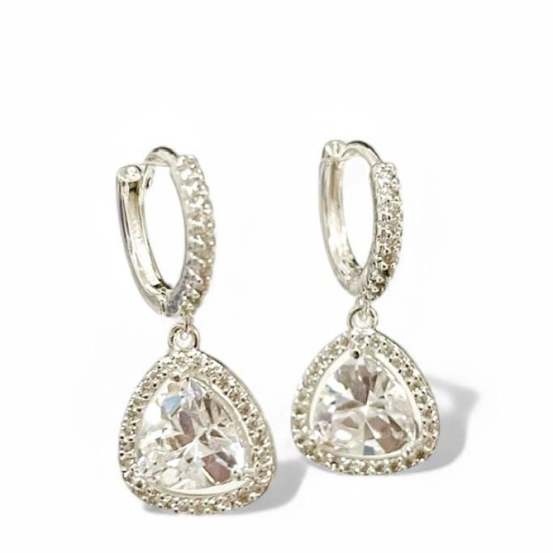 BRINCO ARGOLA PINGENTE TRIANGULO PEDRA ZIRCONIA CRISTAL