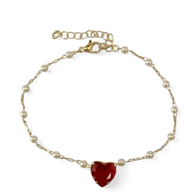 PULSEIRA CORAÇÃO RUBI PEROLA