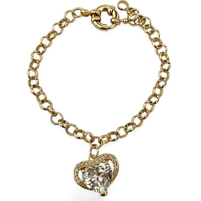 PULSEIRA PINGENTE CORAÇÃO PEDRA ZIRCONIA CRISTAL