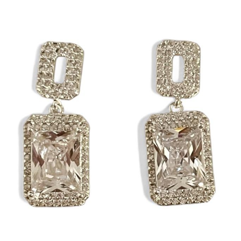BRINCO PENDENTE RETANGULAR PEDRA ZIRCONIA CRISTAL