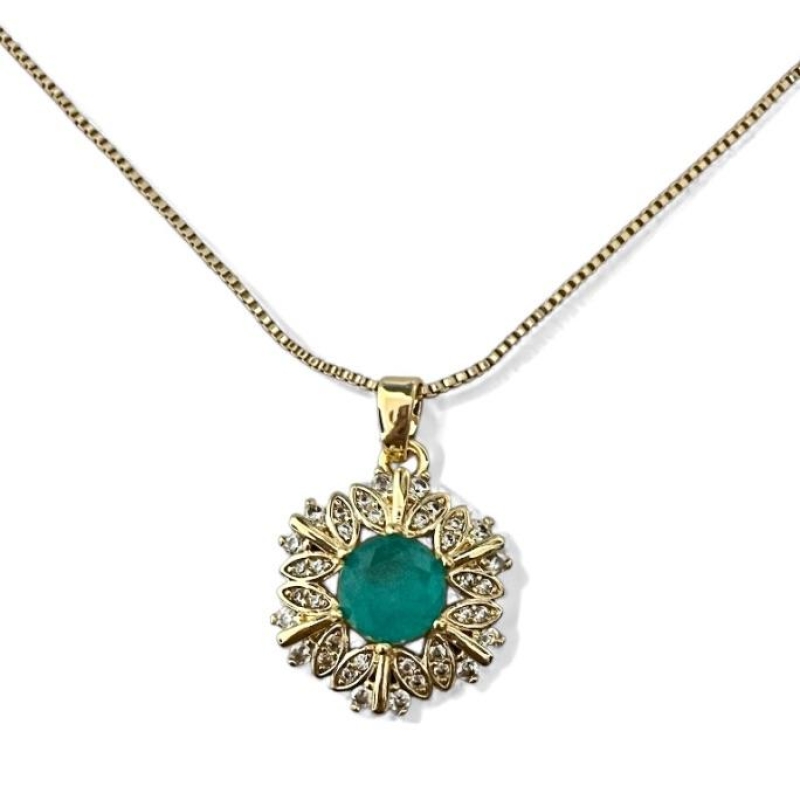COLAR FLOR PEDRA TURMALINA ZIRCONIA CRISTAL