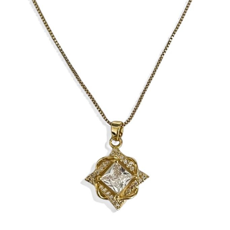 COLAR LOSANGO CRUZADO ZIRCONIA CRISTAL