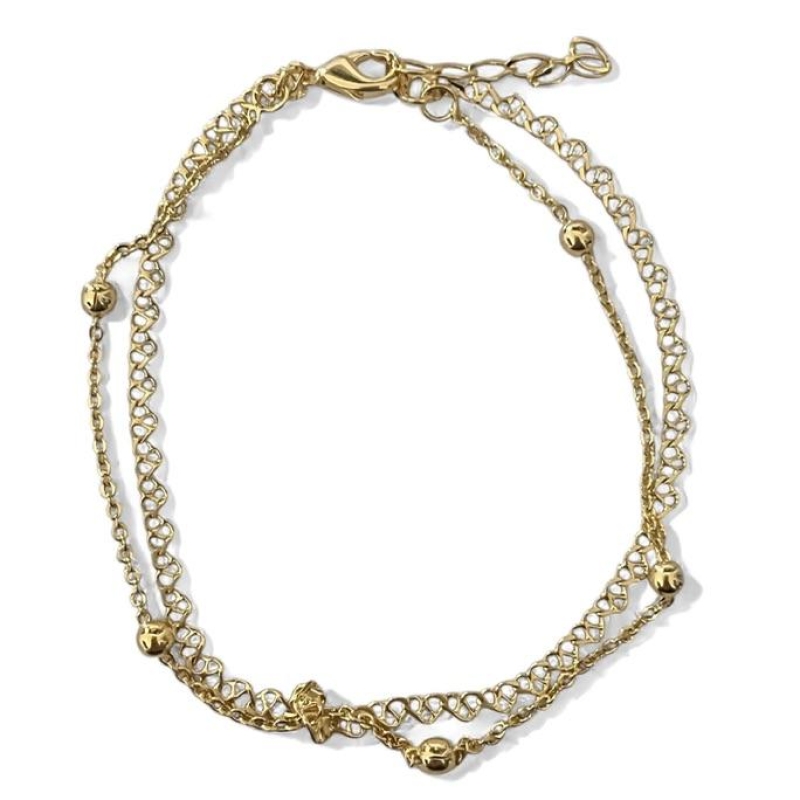 PULSEIRA DUPLA BOLINHA LISA CORAÇÃO VAZADO
