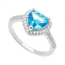 ANEL CORACAO AZUL ZIRCONIA CRISTAL