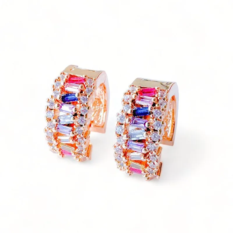 BRINCO ARGOLA BAGUETE COLOR ZIRCONIA CRISTAL