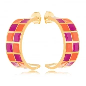 BRINCO ARGOLA ESMALTADA LARANJA ROSA