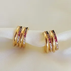 BRINCO ARGOLA FILEIRAS ZIRCONIA COLOR