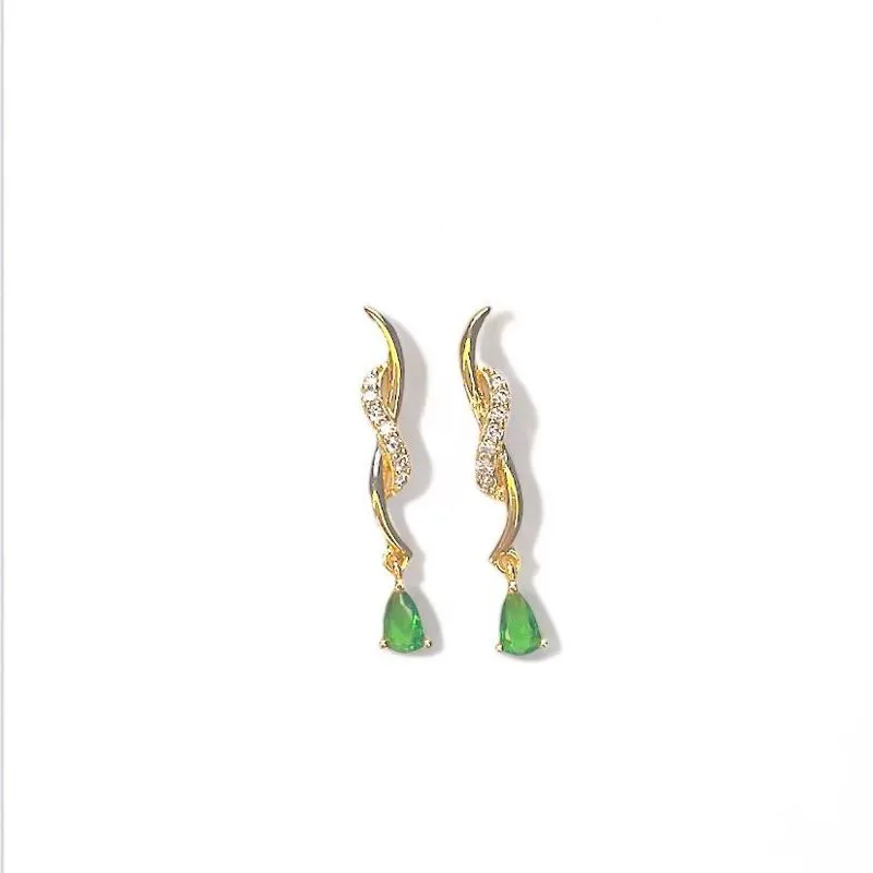 BRINCO CRUZADO PEDRA ESMERALDA ZIRCONIA CRISTAL