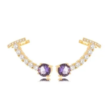 BRINCO EAR CUFF AMETISTA ZIRCONIA CRISTAL