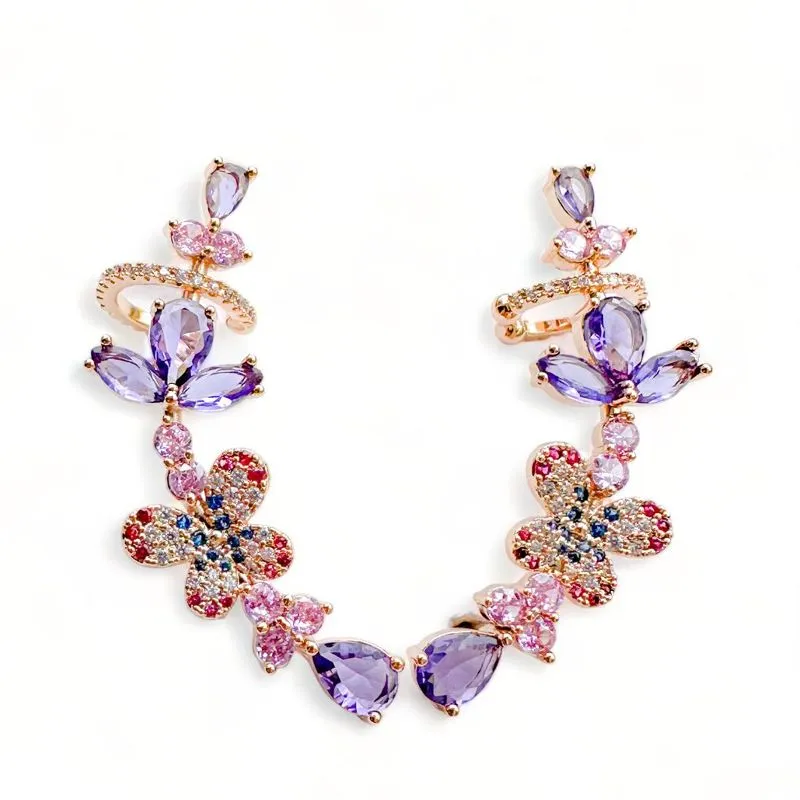 BRINCO EAR CUFF BORBOLETA CRISTAIS ZIRCONIA COLOR