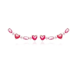 BRINCO EAR CUFF CORACAO RUBI ZIRCONIA QUARTZO