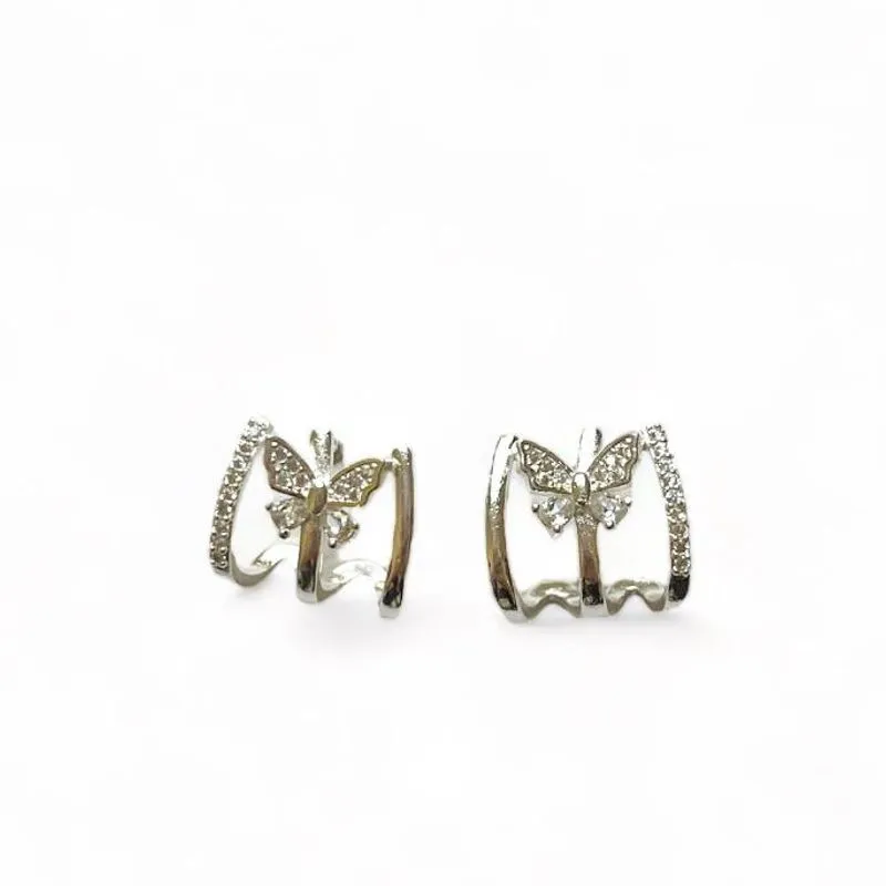 BRINCO EAR HOOK FILEIRAS BORBOLETA ZIRCONIA CRISTAL
