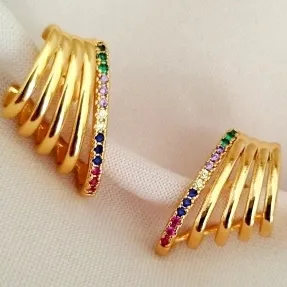 BRINCO EAR HOOK FILEIRAS ZIRCONIA COLOR