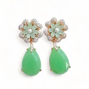 BRINCO FLOR PEDRA ACQUA ZIRCONIA CRISTAL