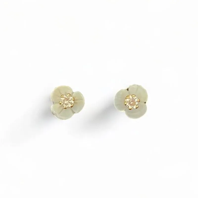 BRINCO FLOR ZIRCONIA CRISTAL MADREPEROLA P