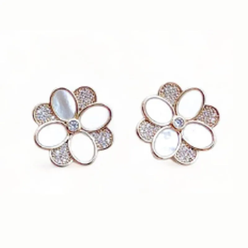 BRINCO FLORES MADREPEROLA ZIRCONIA CRISTAL