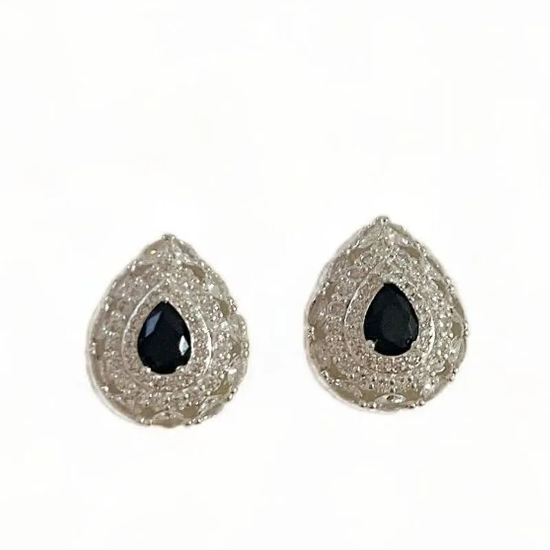 BRINCO GOTA PEDRA ONIX ZIRCONIA CRISTAL