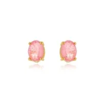 BRINCO OVAL QUARTZO ROSA