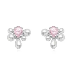 BRINCO PEROLA QUARTZO ROSA