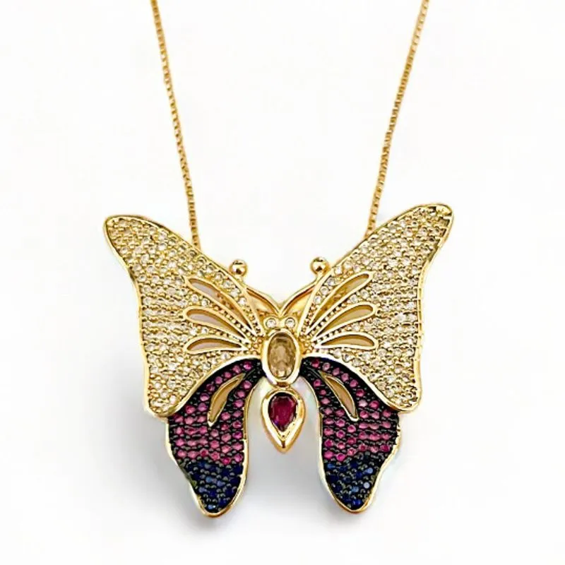 COLAR BORBOLETA ZIRCONIA COLOR