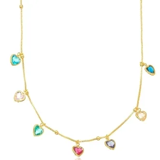 COLAR CHOKER CORACAO CRISTAIS COLOR