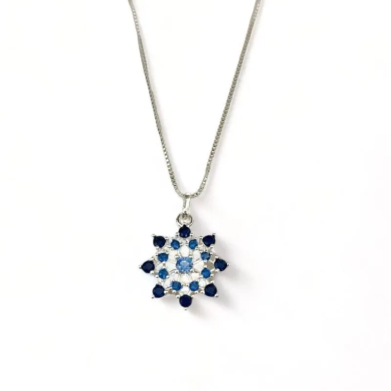 COLAR FLOCO DE NEVE ZIRCONIA AZUL