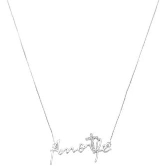 COLAR PINGENTE AMOR FE ZIRCONIA CRISTAL