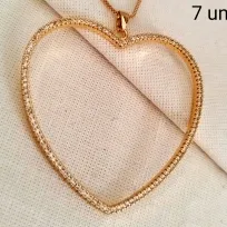 COLAR PINGENTE CORACAO VAZADO ZIRCONIA CRISTAL