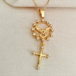 COLAR PINGENTE ESPIRITO SANTO ZIRCONIA CRISTAL