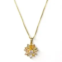COLAR PINGENTE FLOR CRISTAIS COLOR