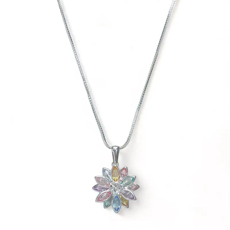 COLAR PINGENTE FLOR CRISTAIS COLOR