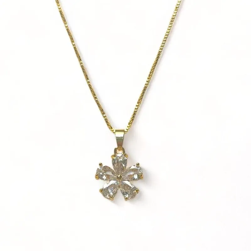 COLAR PINGENTE FLOR ZIRCONIA CRISTAL