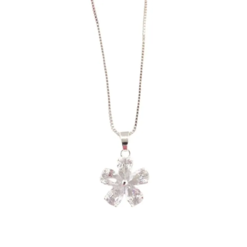 COLAR PINGENTE FLOR ZIRCONIA CRISTAL
