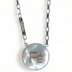 COLAR PINGENTE MEDALHA FE MADREPEROLA