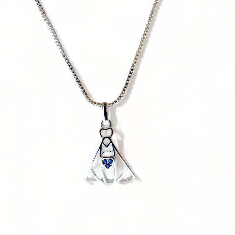 COLAR PINGENTE NOSSA SENHORA ZIRCONIA SAFIRA