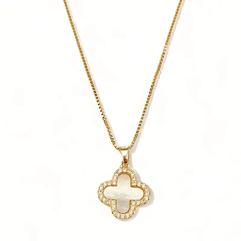 COLAR TREVO MADREPEROLA ZIRCONIA CRISTAL