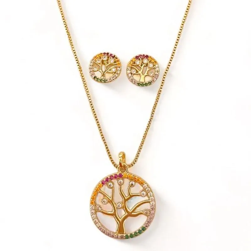 CONJUNTO ARVORE DA VIDA CIRCULO ZIRCONIA COLOR