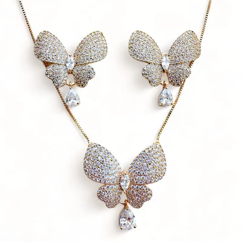 CONJUNTO BORBOLETA CRISTAL ZIRCONIA CRISTAL