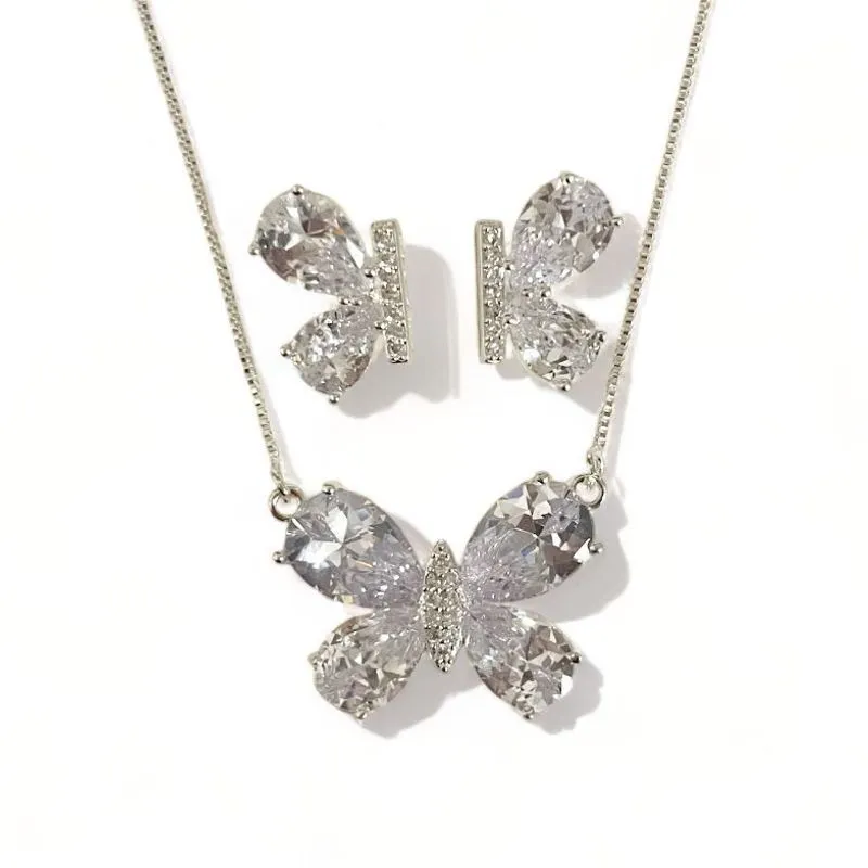 CONJUNTO BORBOLETA PEDRA CRISTAL ZIRCONIA CRISTAL