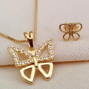 CONJUNTO BORBOLETA ZIRCONIA CRISTAL