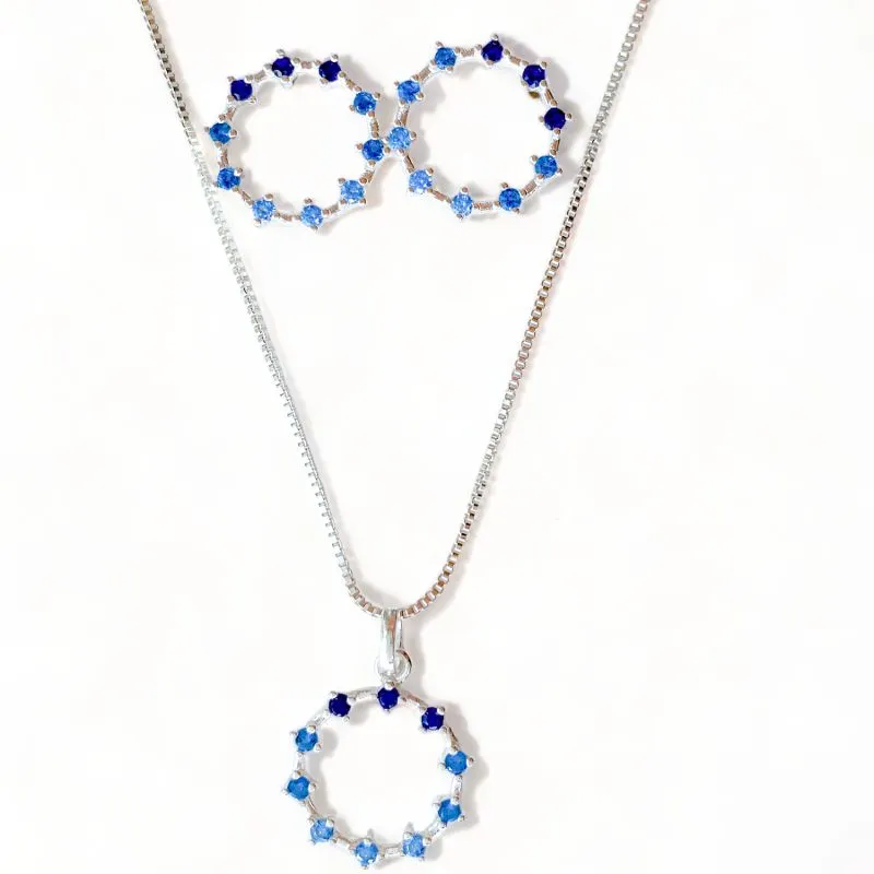 CONJUNTO CIRCULO VAZADO ZIRCONIA AZUL DEGRADE