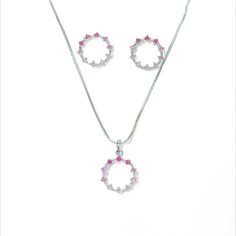 CONJUNTO CIRCULO VAZADO ZIRCONIA ROSA DEGRADE
