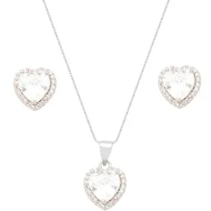 CONJUNTO CORACAO CRISTAL ZIRCONIA ROSA