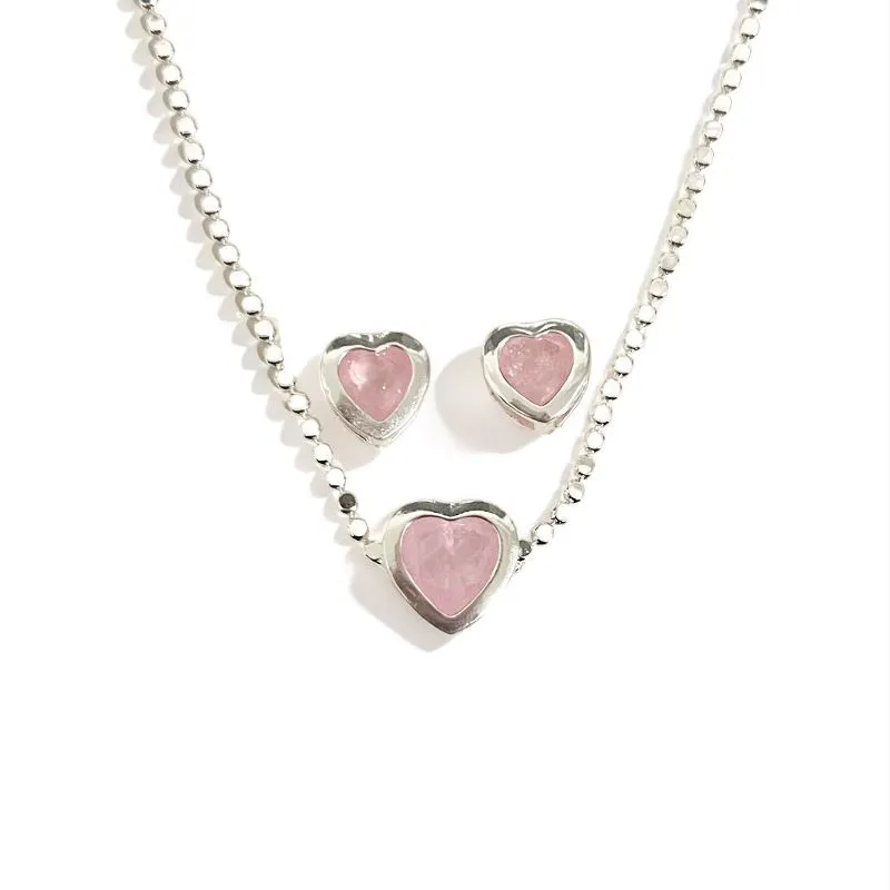 CONJUNTO CORAÇÃO PEDRA ROSA QUARTZO