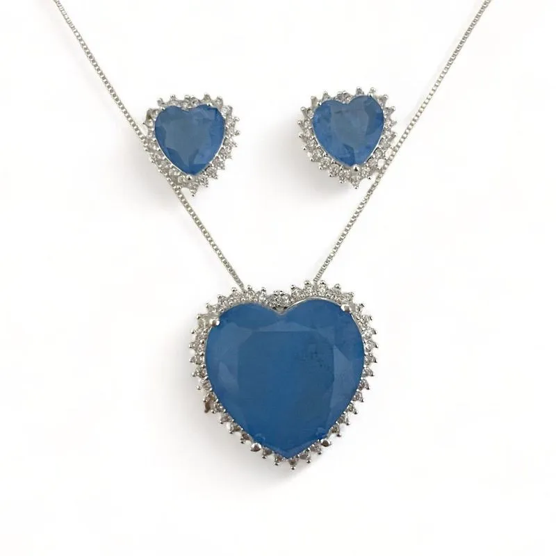 CONJUNTO CORAÇÃO PEDRA TOPAZIO ZIRCONIA CRISTAL